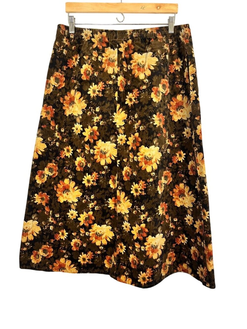 Orvis Floral Corduroy Skirt M Earthy Granola Boho Indie Folk Cottage Mod Retro
